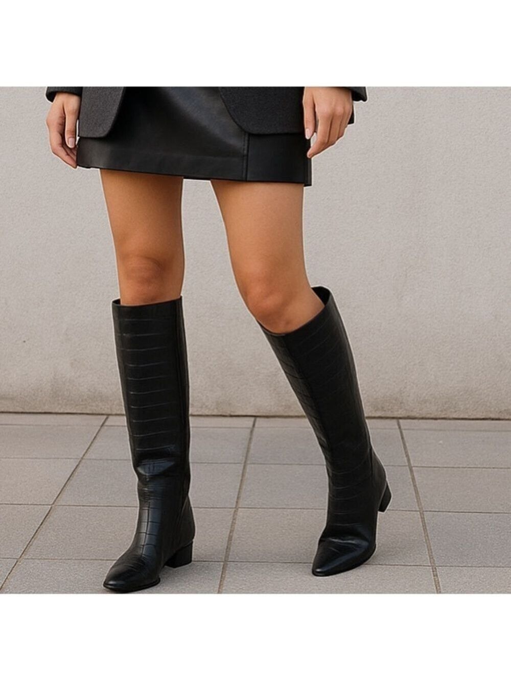 NWT, NWOB $210 Gianni Bini Black Croc-Embossed Leather Knee-High Boots - Picture 9 of 9